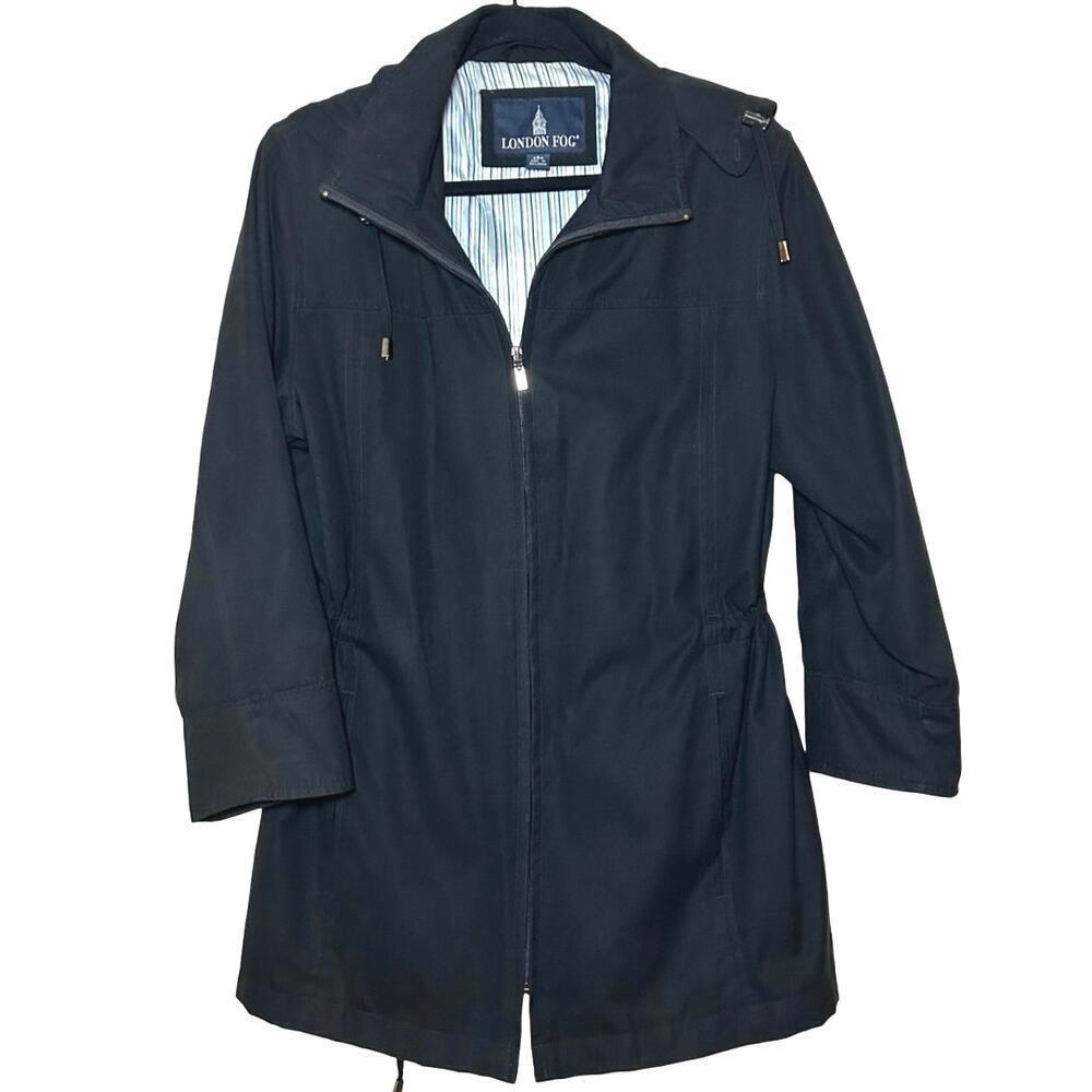 London Fog Women’s Water Resistant Hooded Raincoat Black Size Large